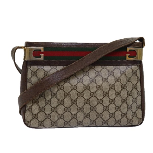 GUCCI GG Supreme Web Sherry Line Shoulder Bag PVC Beige Red Green Auth ep4578 - Picture 1 of 16